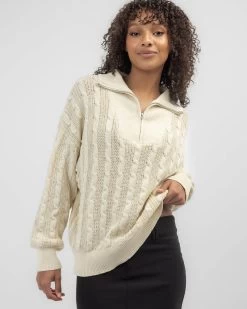 Judy Half Zip Collared Cable Knit Jumper